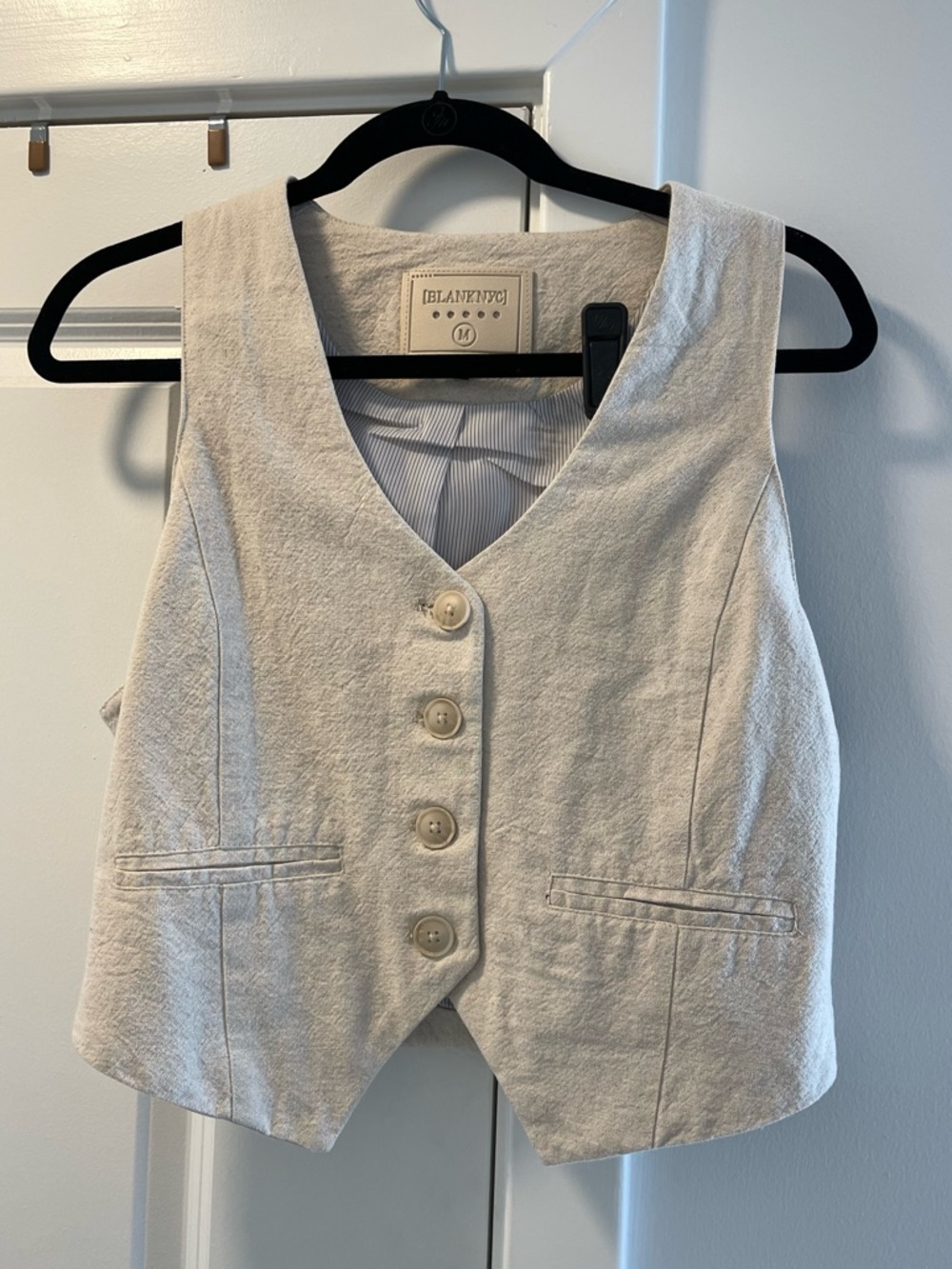 Blank NYC Cream Linen Button Front Vest